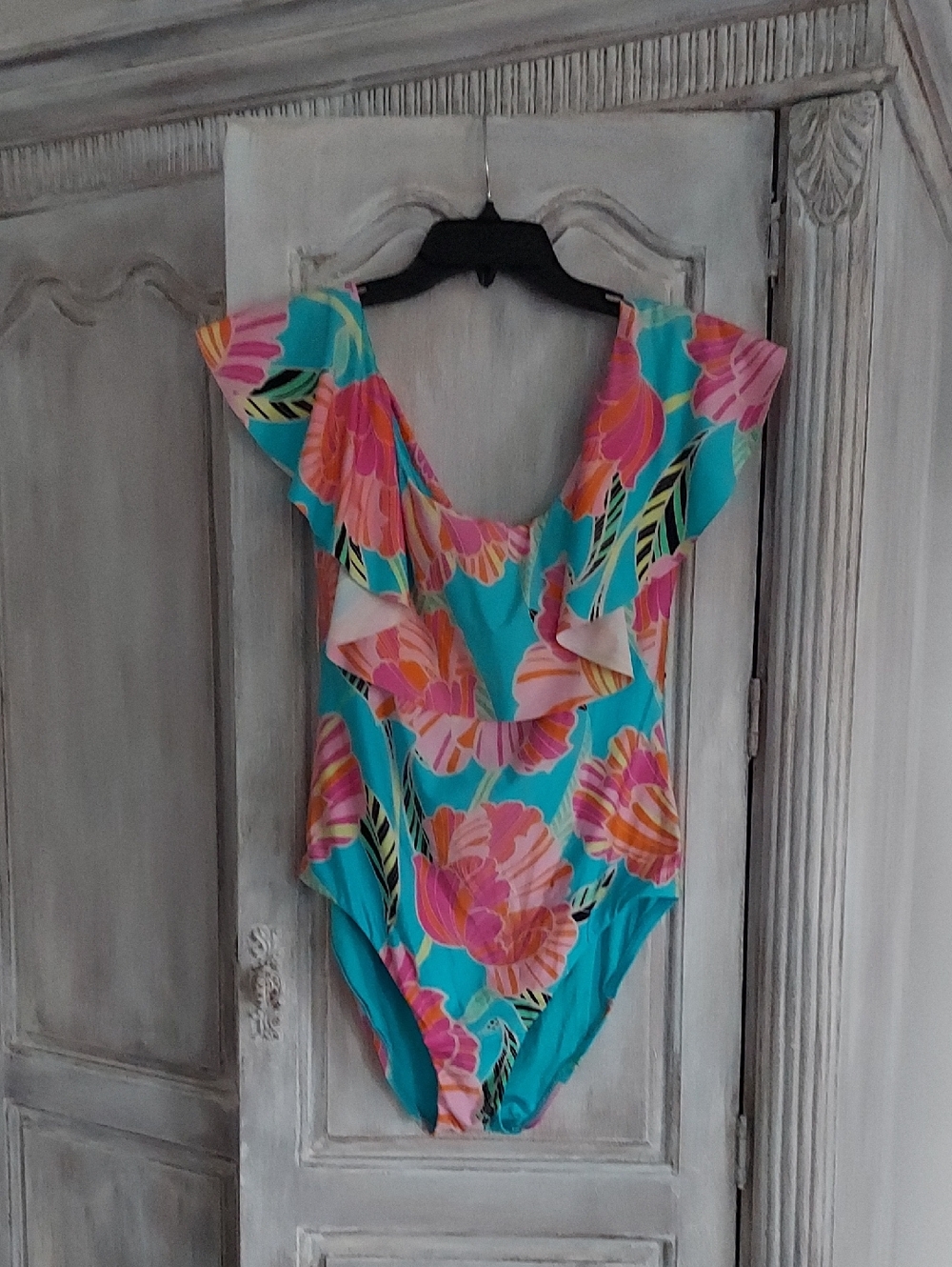 Trina Turk Turquoise Floral One-Piece Swimsuit with Pink Orange Accents